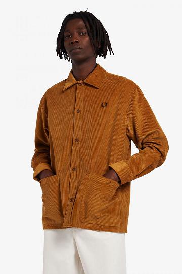 Camel Fred Perry Corduroy Overshirt Men's Shirts | PH 1492YXFU